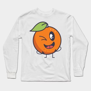 Kawaii Winking Orange Long Sleeve T-Shirt